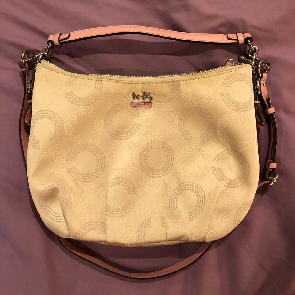 Coach Signature Beige/Pink Crossbody convertible